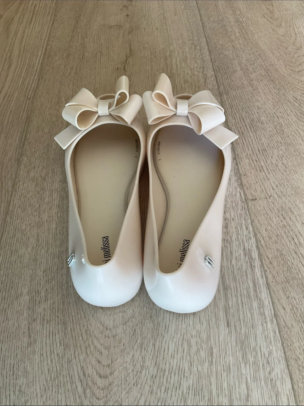 Mini Melissa Cream Sparkle Bow Peep-Toe Flats
